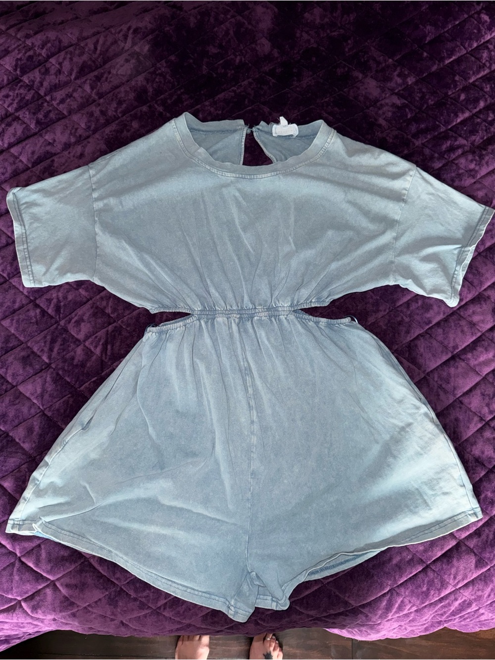 Heyson Casual Light Blue Cutout Romper